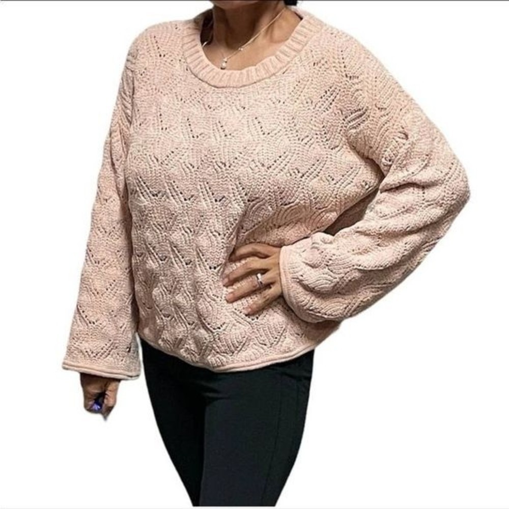 LC Lauren Conrad Brook Beige/Blush Pink Chenille Sweater Bell Sleeve Size Small